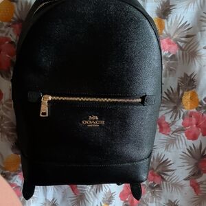 Coach Black Mini Saffiano Backpack with Gold Hardware